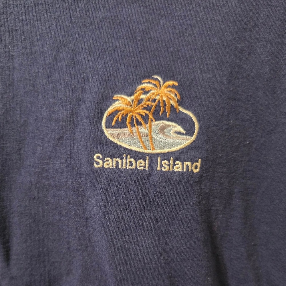 Gildan Sanibel Island Long Sleeve Graphic T-Shirt Navy Blue Men XL Embroidered
